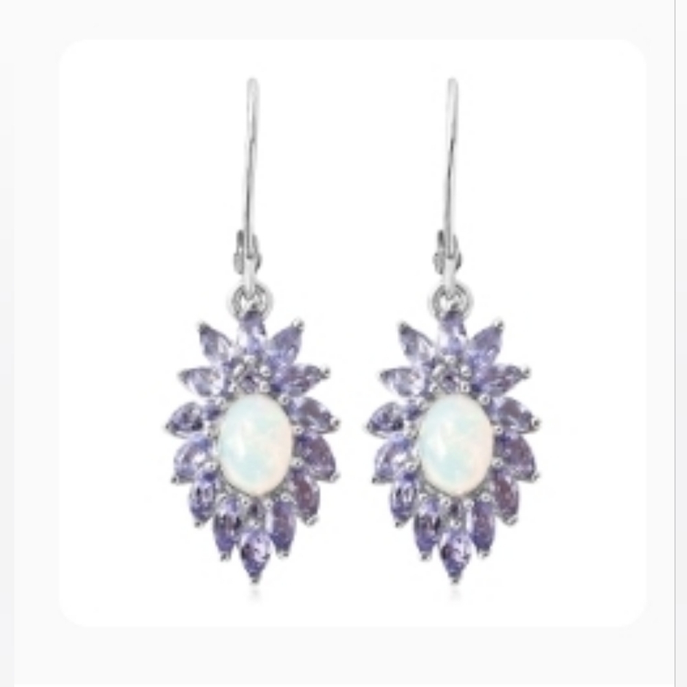 🆕️ Welo Ethiopian Opal with 3.60ctw  Blue Tanzanite Rhodium Over 925 Earrings